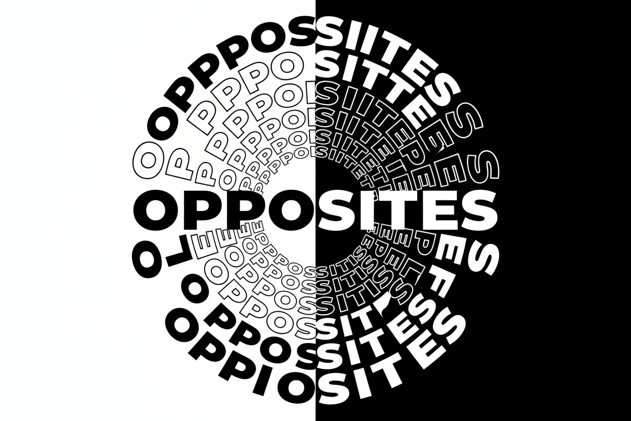 EXACTLY THAT BUT OPPOSITES PLURAL AND MAYBE LAYER THE WORD A COUPLE TIMES FOR TRIPPY EFFECT